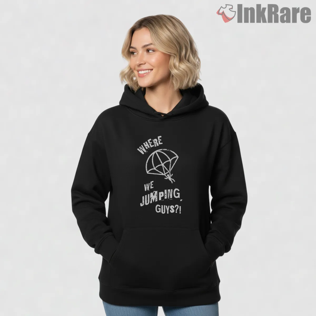 Warzone Where We Dropping Squad Parachute Hoodie Black Warzone Where We Dropping Squad Parachute Shirt on black hoodie for women graphic tee