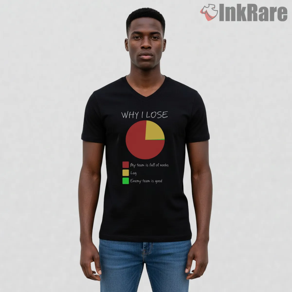 Warzone Why I Lose Funny Pie Chart Gamer V Neck Black Warzone Why I Lose Funny Pie Chart Gamer Shirt on black v-neck shirt for men graphic tee