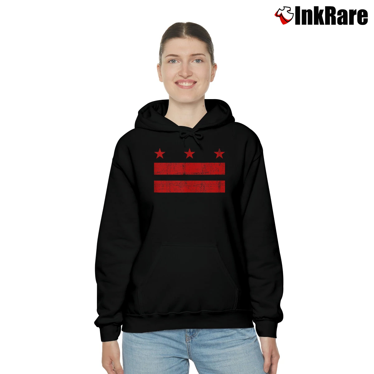 Women’s Washington D.c. Distressed Flag Cozy Hoodie in black | Warm, Structured, Stylish
