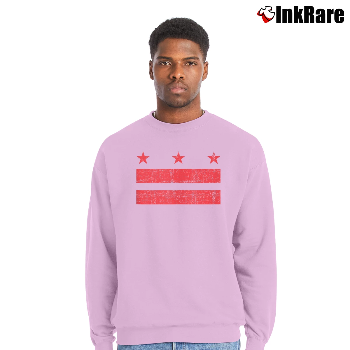 Men’s Washington D.c. Distressed Flag Crewneck Sweatshirt in light pink | Cozy Fabric, Clean Style
