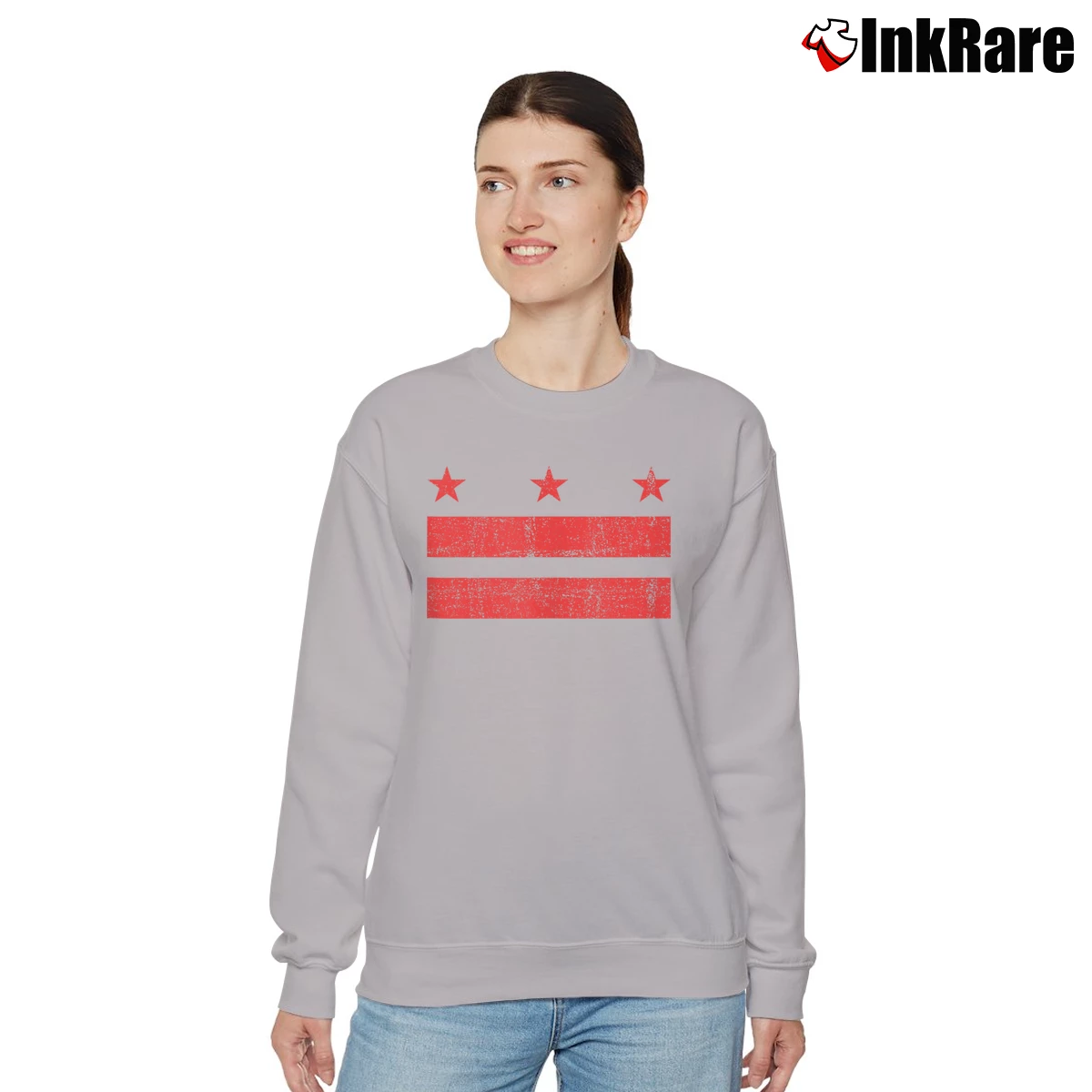 Women’s Washington D.c. Distressed Flag Relaxed Sweatshirt in sport grey | Soft, Laid-Back Vibe