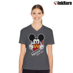Women’s Washington Football Mickey Mouse Middle Finger Haters Gonna Hate V-Neck Tee in charcoal | Chic Neckline, Soft Texture