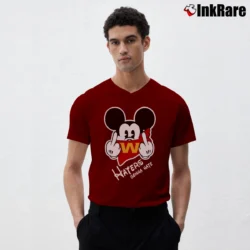 Men’s Washington Football Mickey Mouse Middle Finger Haters Gonna Hate V-Neck Tee in maroon | Sharp, Breathable, Everyday Staple