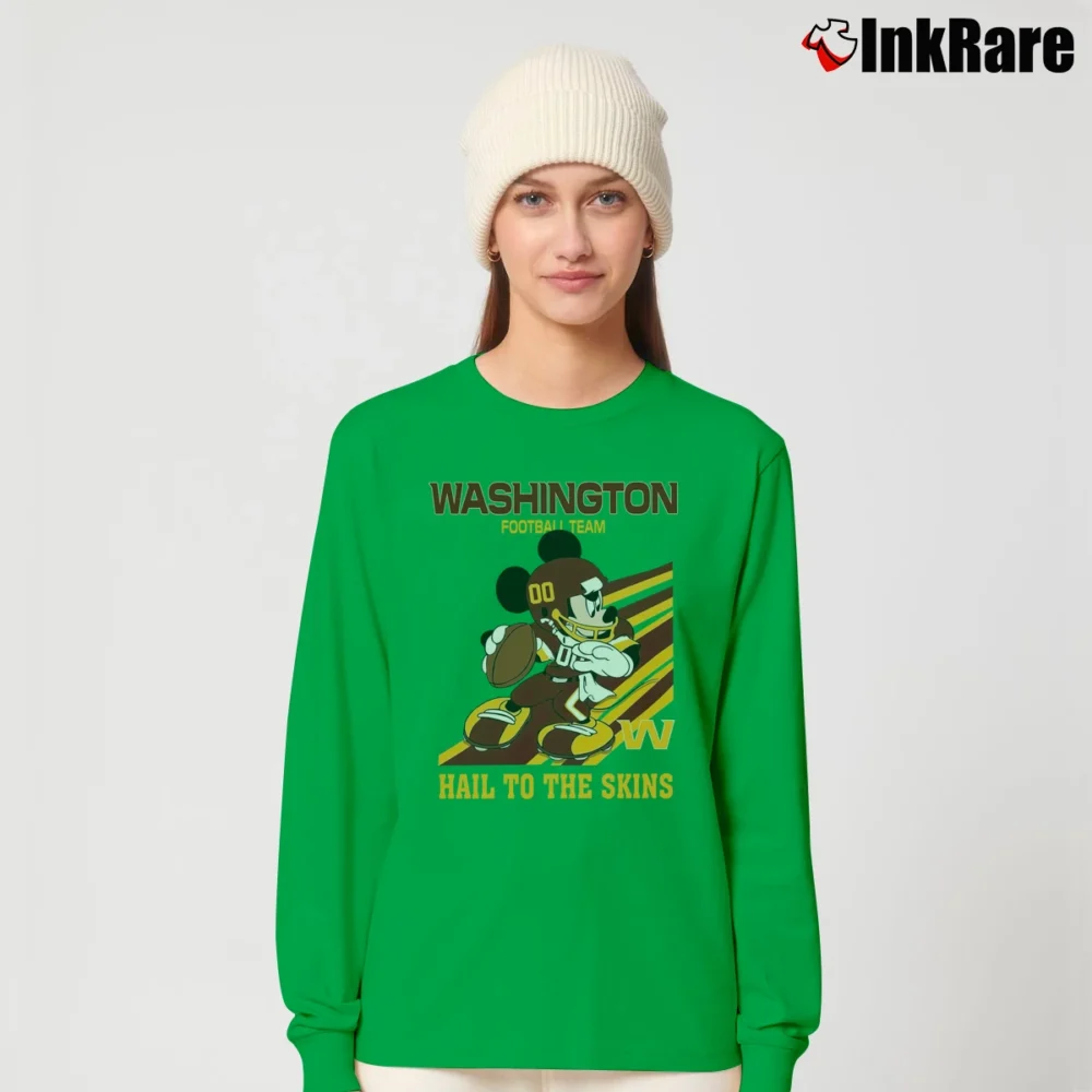 Women’s Washington Football Team Mickey Mouse Hail To The Skins Slogan Long-Sleeve Top in irish green | Sleek, Versatile, All-Season