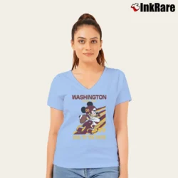 Women’s Washington Football Team Mickey Mouse Hail To The Skins Slogan V-Neck Tee in light blue | Chic Neckline, Soft Texture