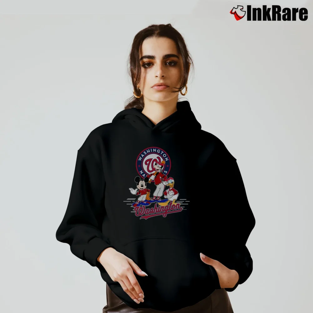 Women’s Washington Nationals Mickey Mouse Donald Goofy Baseball Cozy Hoodie in black | Warm, Structured, Stylish