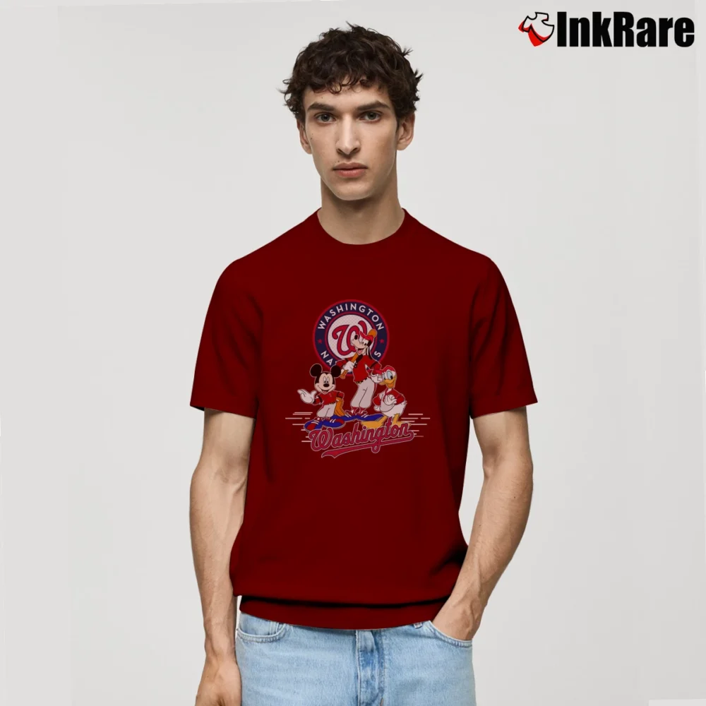 Men’s Washington Nationals Mickey Mouse Donald Goofy Baseball Classic T-Shirt in maroon | Soft, Breathable Everyday Wear