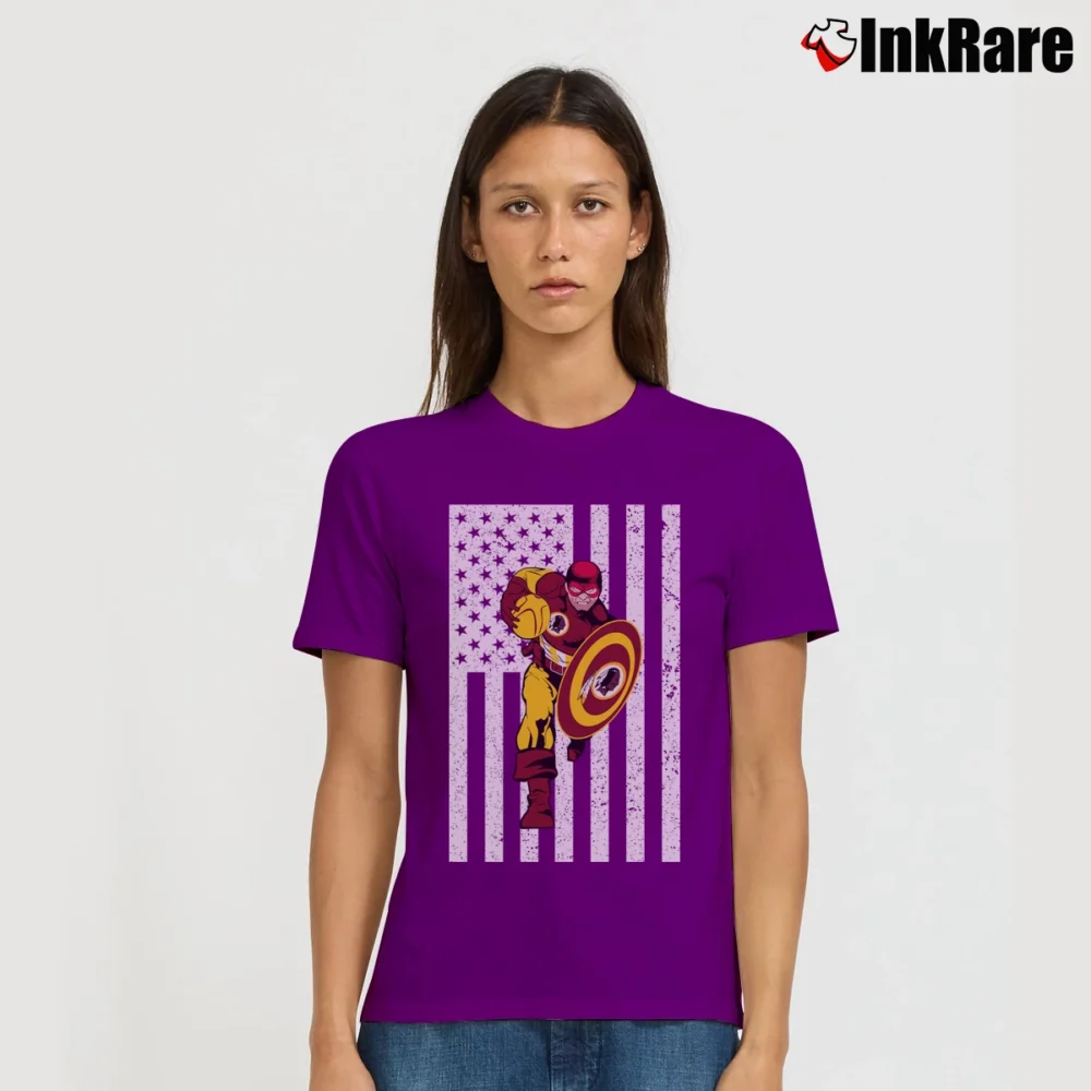 Women’s Washington Redskin Captain America Football Mashup Signature T-Shirt in purple | Soft, Flattering Fit