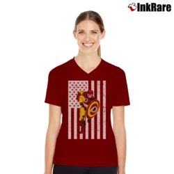 Women’s Washington Redskin Captain America Football Mashup V-Neck Tee in maroon | Chic Neckline, Soft Texture