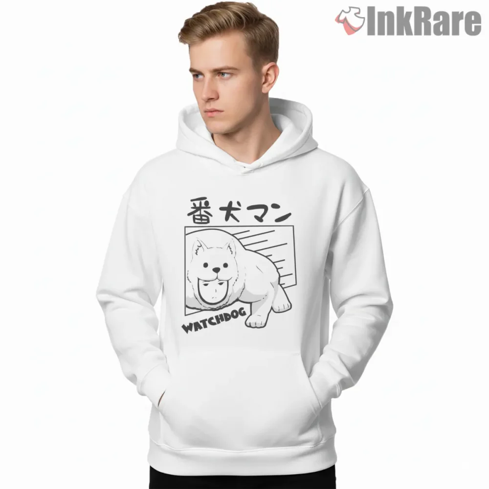 Watchdog Man Manga Sketch Hero Shirt on white hoodie for men graphic tee