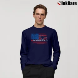Men’s Water Polo Player USA American Flag for Team USA Fans Long-Sleeve Shirt in navy | Sleek, Lightweight, Year-Round Wear