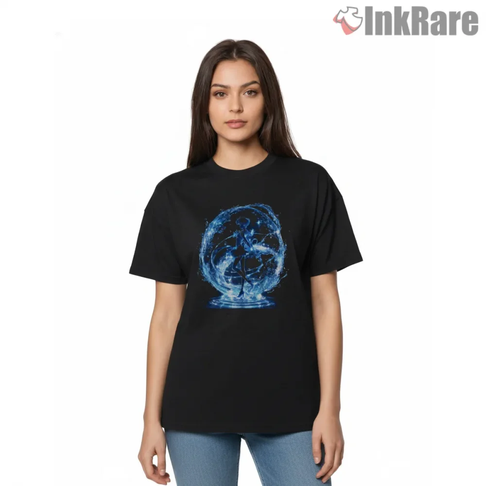 Water Silhouette Elegance Flow Shirt on black short sleeve shirt for women graphic tee