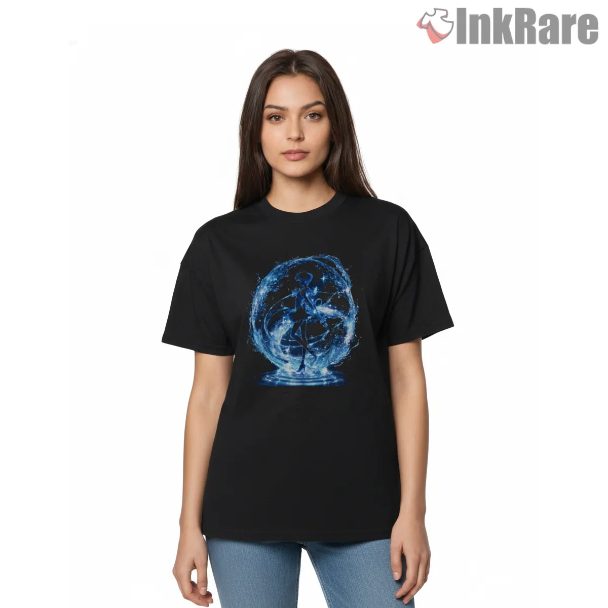 Water Silhouette Elegance Flow Short Sleeve Black Water Silhouette Elegance Flow Shirt on black short sleeve shirt for women graphic tee