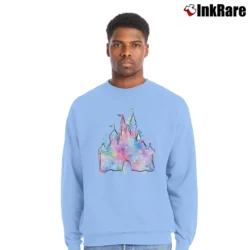 Men’s Watercolor Disney Castle Tinkerbell Disney Crewneck Sweatshirt in light blue | Cozy Fabric, Clean Style