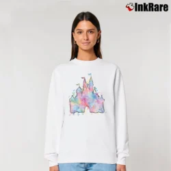 Women’s Watercolor Disney Castle Tinkerbell Disney Relaxed Sweatshirt in white | Soft, Laid-Back Vibe