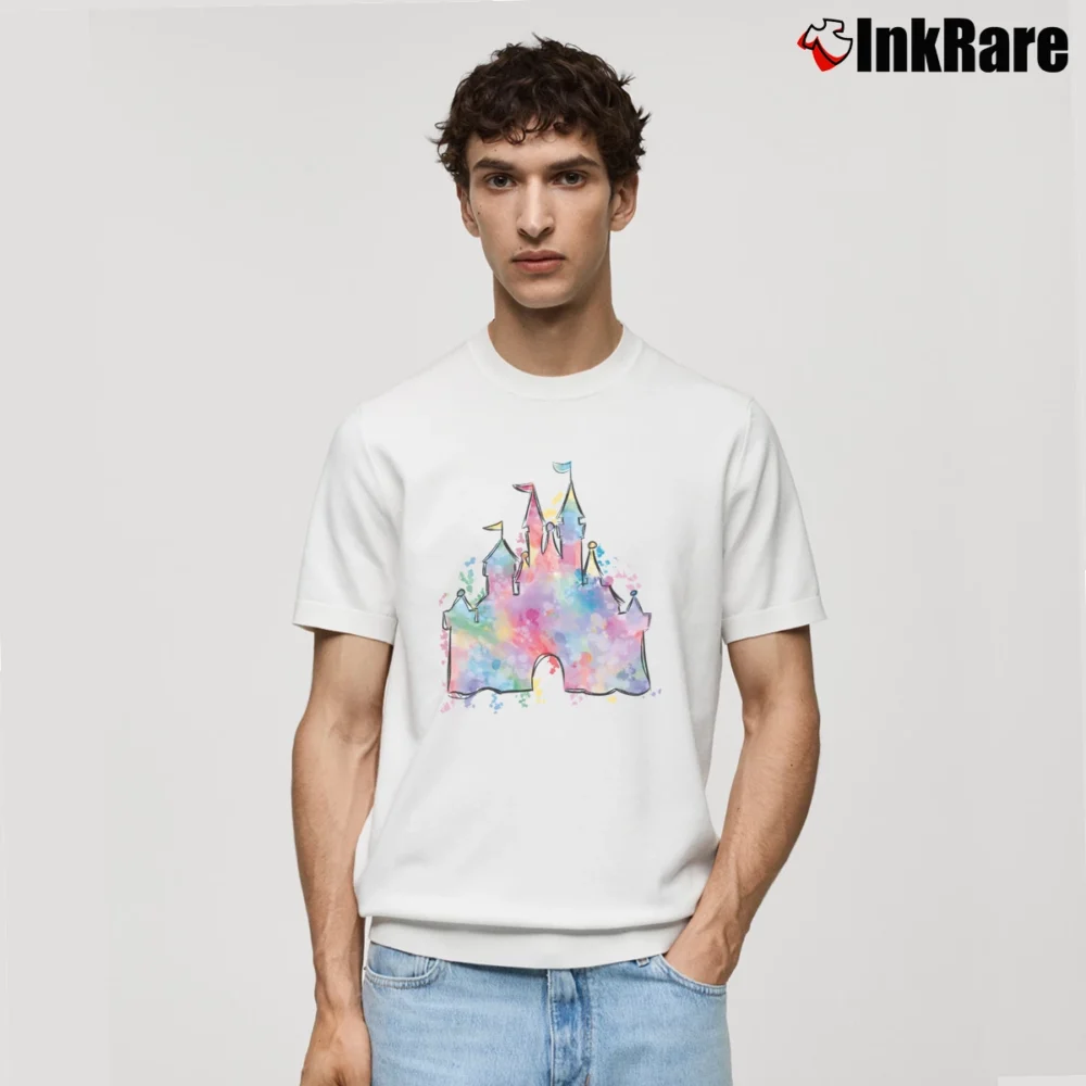 Men’s Watercolor Disney Castle Tinkerbell Disney Classic T-Shirt in white | Soft, Breathable Everyday Wear