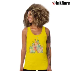 Women’s Watercolor Disney Castle Tinkerbell Disney Tank Top in yellow | Lightweight, Movement-Friendly