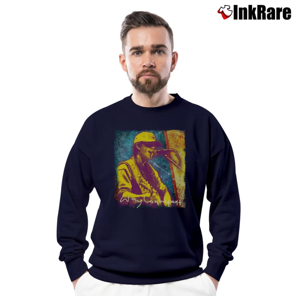 Men’s waylon wyatt vintage outlaw country music Crewneck Sweatshirt in navy | Cozy Fabric, Clean Style