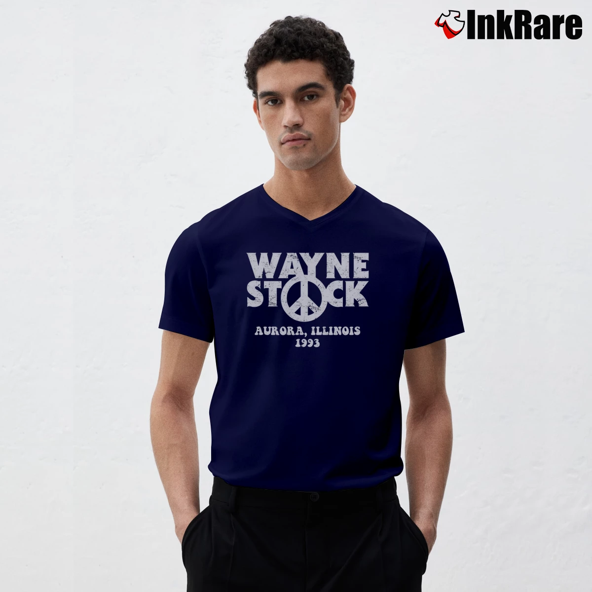 Men’s Wayne's World Wayne Stock V-Neck Tee in navy | Sharp, Breathable, Everyday Staple