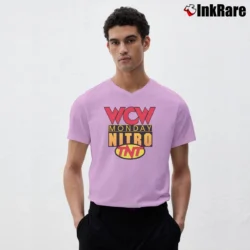 Men’s WCW Monday Nitro TNT V-Neck Tee in light pink | Sharp, Breathable, Everyday Staple