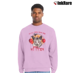 Men’s We All Meow Down Here Clown Cat Kitten Halloween Crewneck Sweatshirt in light pink | Cozy Fabric, Clean Style