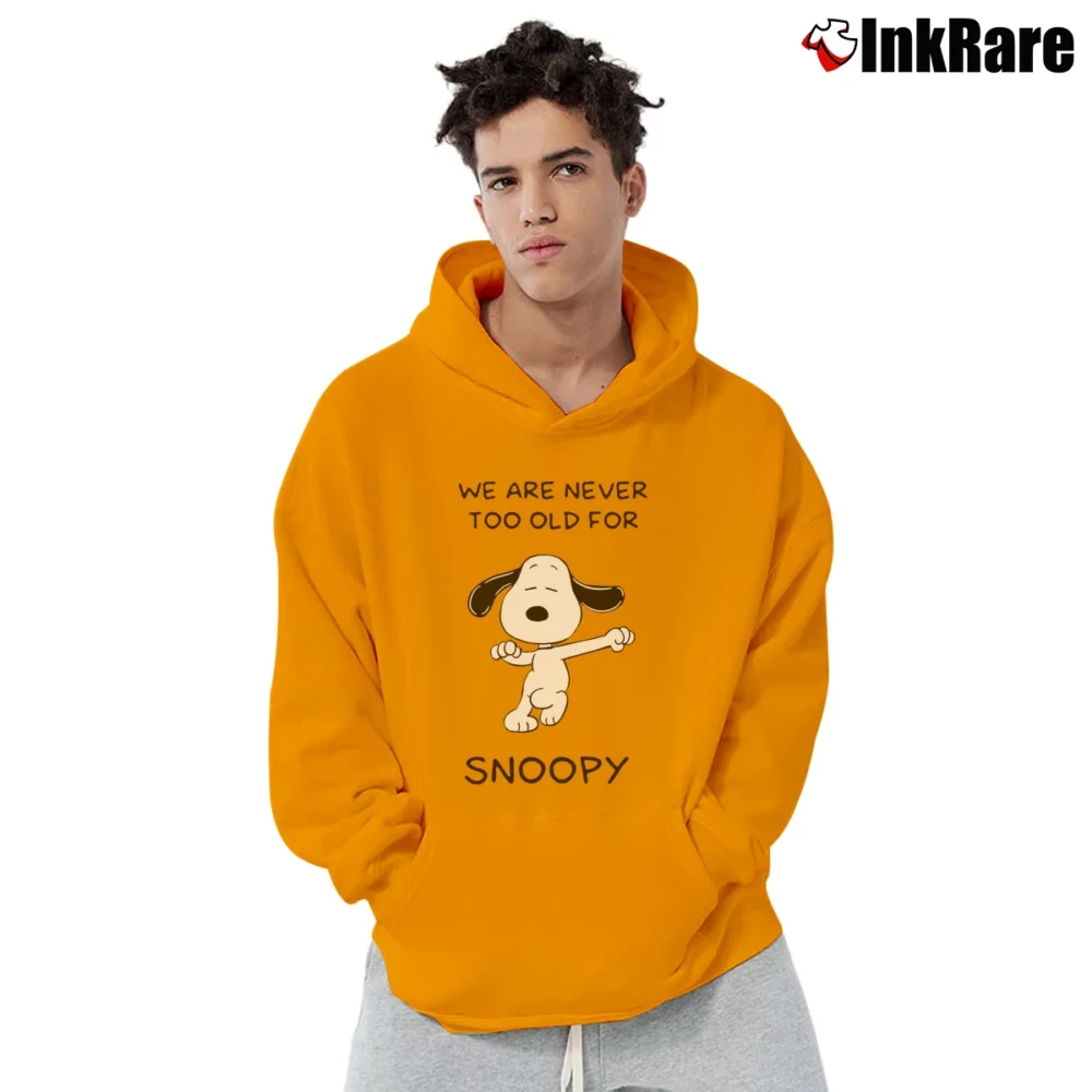 Men’s We Are Never Too Old For Snoopy Classic Pullover Hoodie in orange | Cozy, Durable, Modern Fit