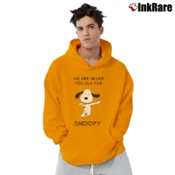 Men’s We Are Never Too Old For Snoopy Classic Pullover Hoodie in orange | Cozy, Durable, Modern Fit