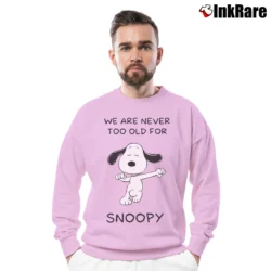 Men’s We Are Never Too Old For Snoopy Classic Crewneck Sweatshirt in light pink | Cozy Fabric, Clean Style