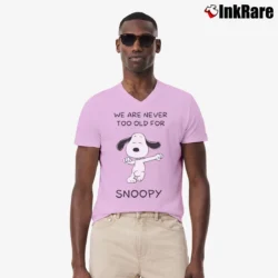 Men’s We Are Never Too Old For Snoopy Classic V-Neck Tee in light pink | Sharp, Breathable, Everyday Staple