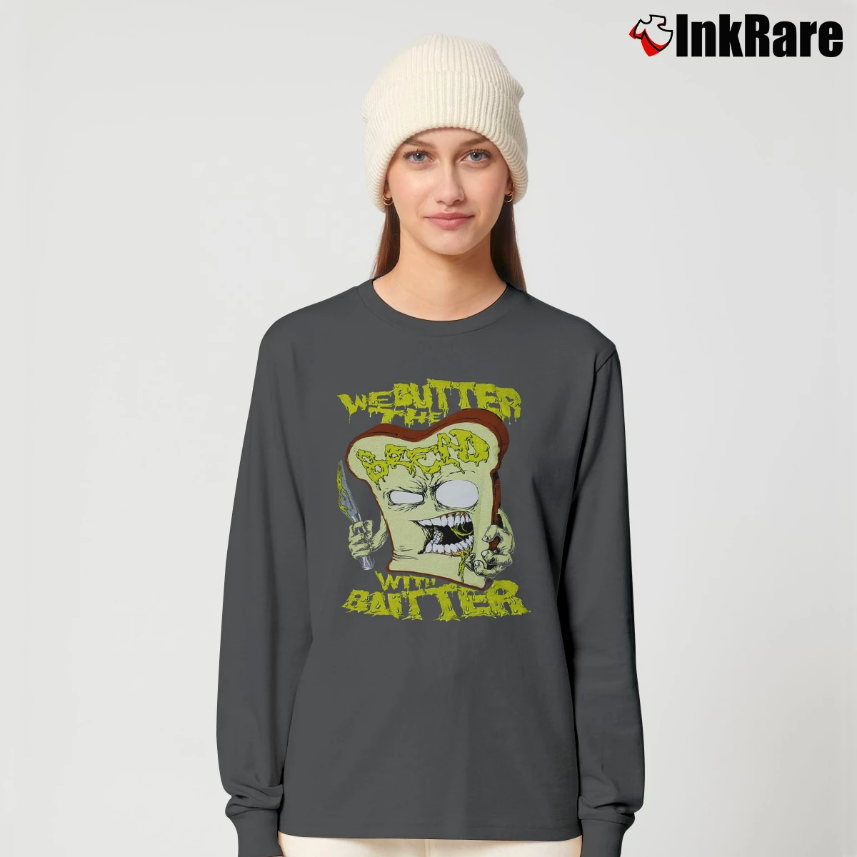 Women’s We Butter The Bread With Butter Slice Band Long-Sleeve Top in charcoal | Sleek, Versatile, All-Season