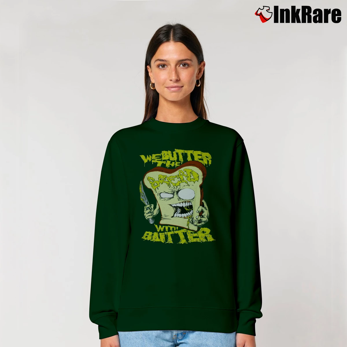 Women’s We Butter The Bread With Butter Slice Band Relaxed Sweatshirt in forest green | Soft, Laid-Back Vibe