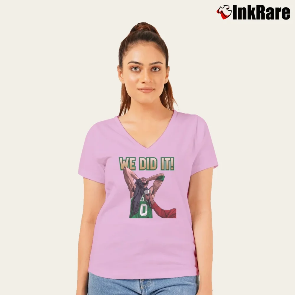 Women’s We Did It Jayson Tatum V-Neck Tee in light pink | Chic Neckline, Soft Texture