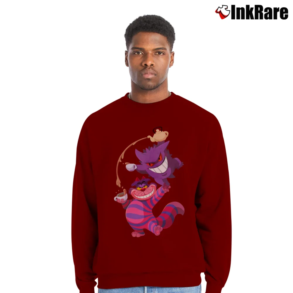 Men’s We're All Ghosts Here Alice In Wonderland Crewneck Sweatshirt in maroon | Cozy Fabric, Clean Style