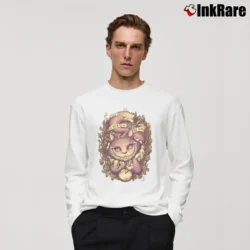 Men’s We're All Mad Here Cheshire Cat Long-Sleeve Shirt in white | Sleek, Lightweight, Year-Round Wear