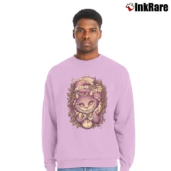 Men’s We're All Mad Here Cheshire Cat Crewneck Sweatshirt in light pink | Cozy Fabric, Clean Style