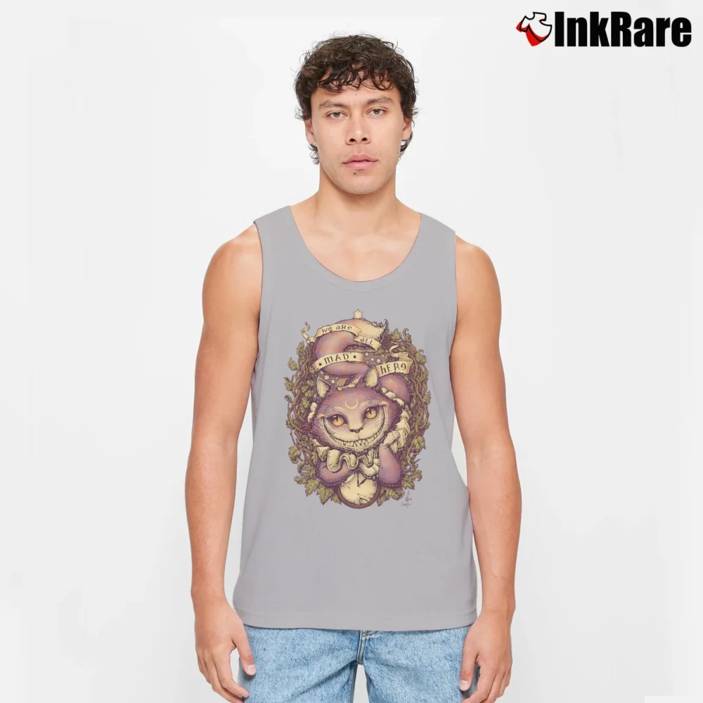 Men’s We're All Mad Here Cheshire Cat Tank Top in sport grey | Breathable, Active-Friendly Design