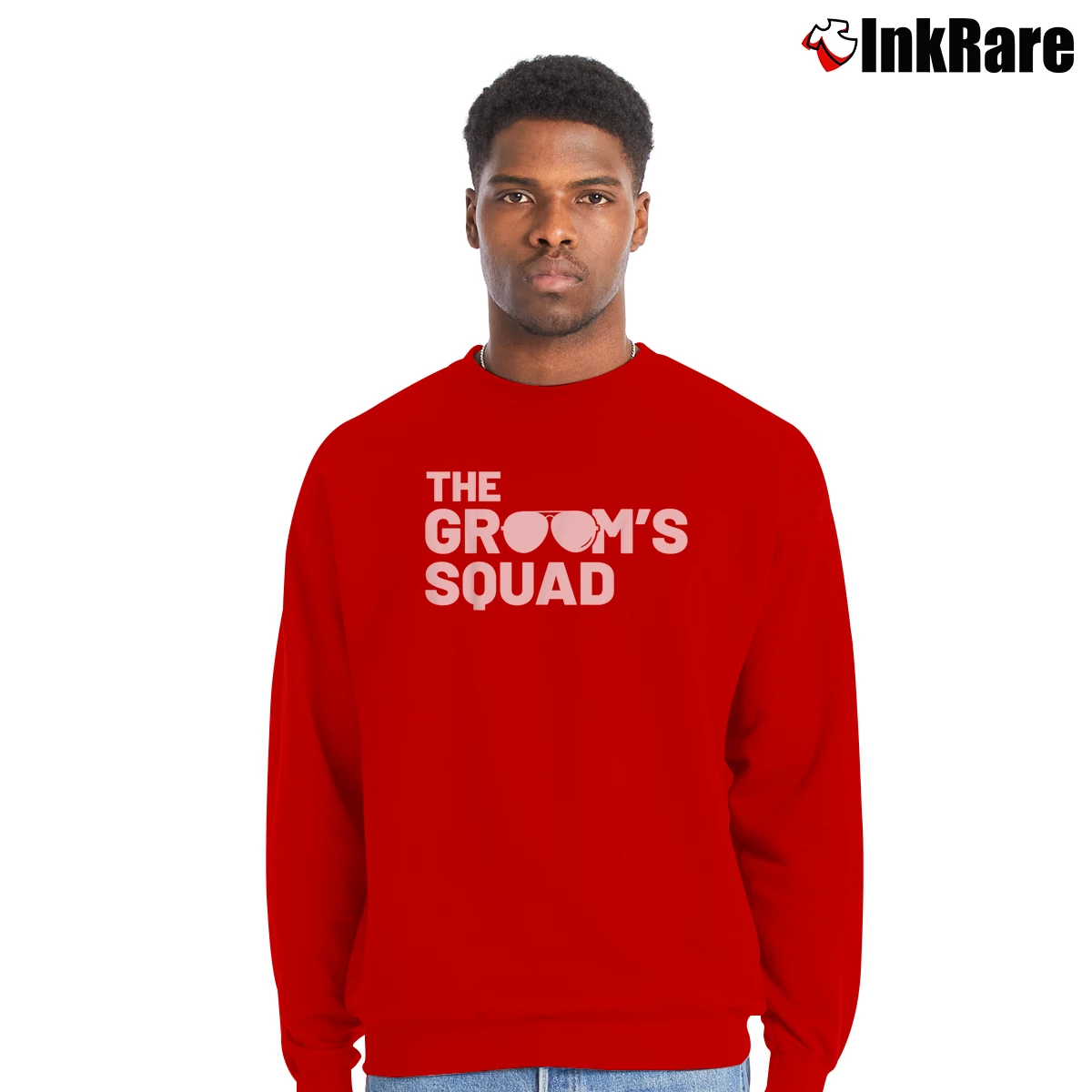 Men’s Wedding The Groom Squad Crewneck Sweatshirt in red | Cozy Fabric, Clean Style