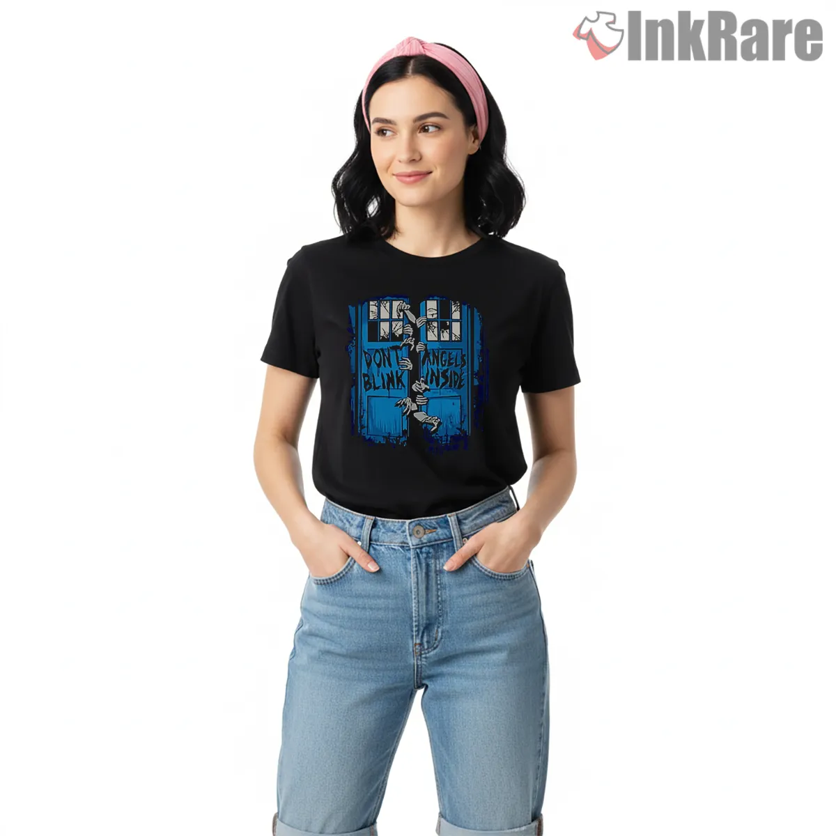 Weeping Angel Dont Blink Blue Horror Poster Short Sleeve Black Weeping Angel Dont Blink Blue Horror Poster Shirt on black short sleeve shirt for women graphic tee