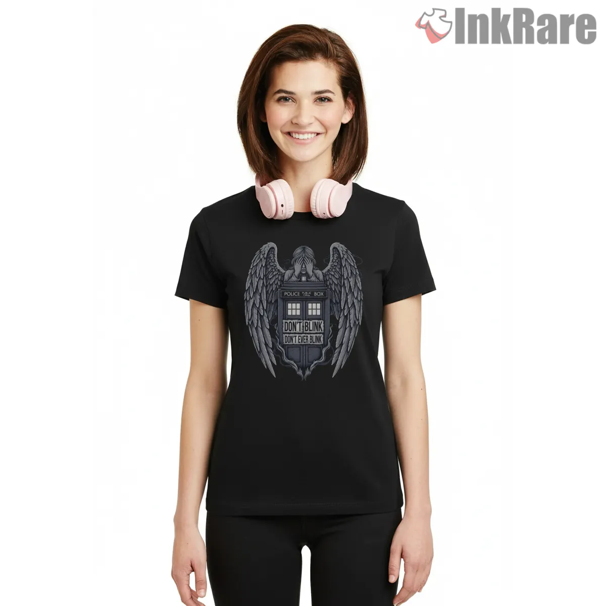 Weeping Angels Dont Blink Tardis Dark Gothic Short Sleeve Black Weeping Angels Dont Blink Tardis Dark Gothic Shirt on black short sleeve shirt for women graphic tee
