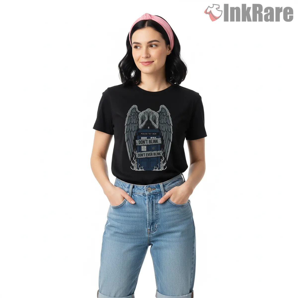 Weeping Angels Dont Blink Tardis Gothic Warning Short Sleeve Black Weeping Angels Dont Blink Tardis Gothic Warning Shirt on black short sleeve shirt for women graphic tee