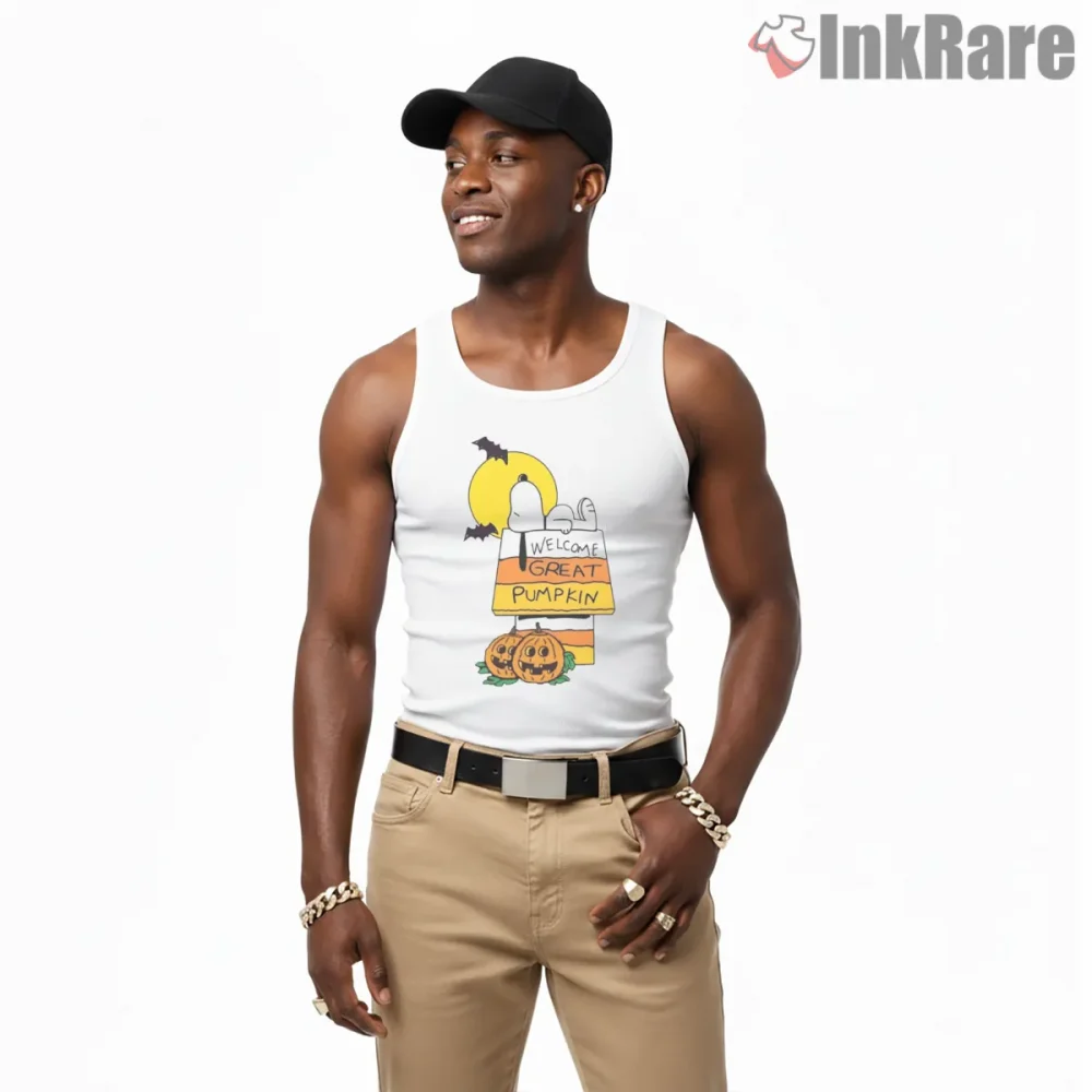 Welcome Great Pumpkin Snoopy Halloween Shirt on white tank top for men graphic tee