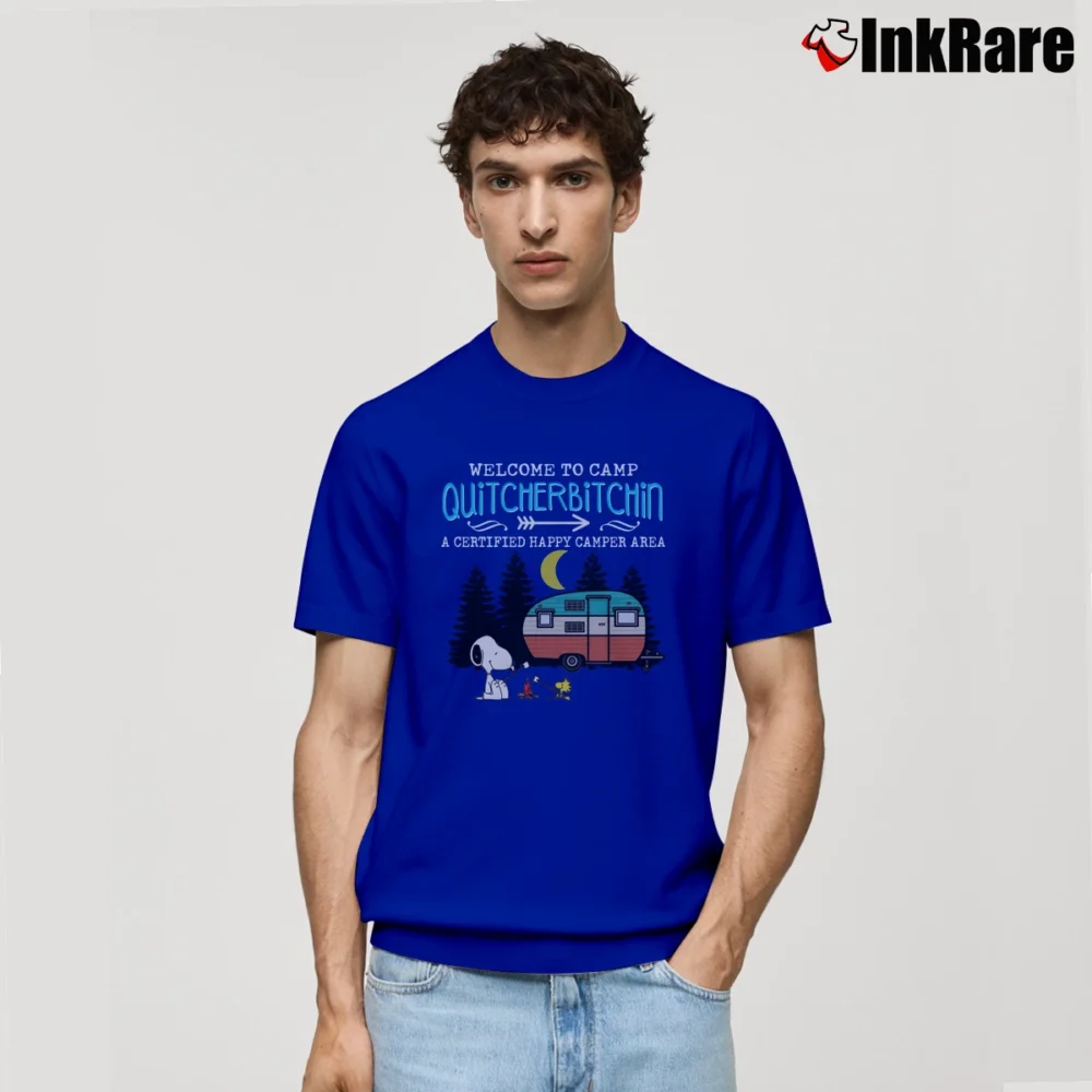 Men’s Welcome To Camp Quitbitchin A Cerifified Happy Camper Area Snoopy Classic T-Shirt in royal blue | Soft, Breathable Everyday Wear