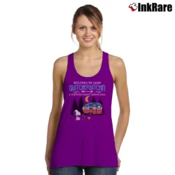 Women’s Welcome To Camp Quitbitchin A Cerifified Happy Camper Area Snoopy Tank Top in purple | Lightweight, Movement-Friendly