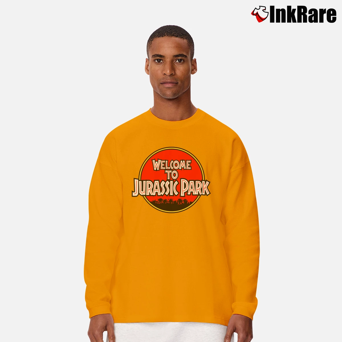 Welcome To Jurassic Park Men’s Long-Sleeve Tee in orange – Versatile Layering Men’s Welcome To Jurassic Park Long-Sleeve Shirt in orange | Sleek, Lightweight, Year-Round Wear