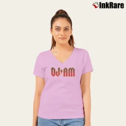 Women’s Wenyu DJ AM Logo Graphic V-Neck Tee in light pink | Chic Neckline, Soft Texture