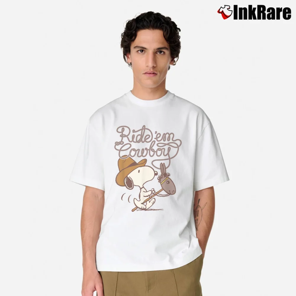 Men’s western snoopy ride em cowboy Classic T-Shirt in white | Soft, Breathable Everyday Wear