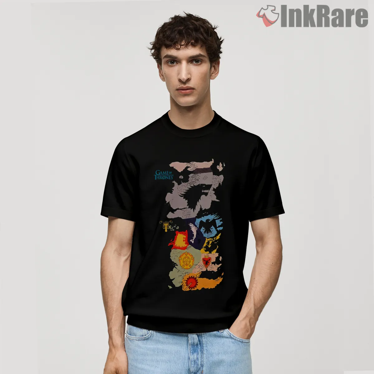 Westeros Map Artistic Splash Color Shirt on black short sleeve shirt for men graphic tee