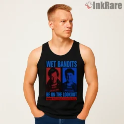 Wet Bandits Be On The Lookout Shirt on black tank top for men graphic tee