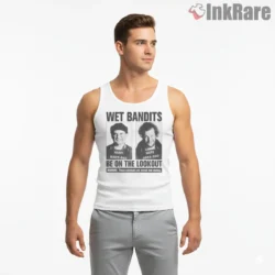 Wet Bandits Be On The Lookout Wanted Poster Shirt on white tank top for men graphic tee