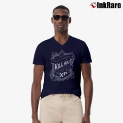 Men’s What Doesn't Kill You Gives You XP V-Neck Tee in navy | Sharp, Breathable, Everyday Staple